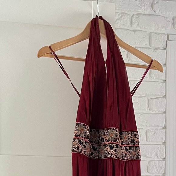 Kay Unger Metallic Red Chiffon Halter Ball Gown - Size 4 - Picture 2 of 12